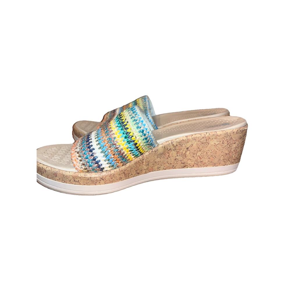 Bzees Runaway Women's Sandals 8.5 Striped Woven Slides Cork Wedge Shoes - Picture 5 of 5
